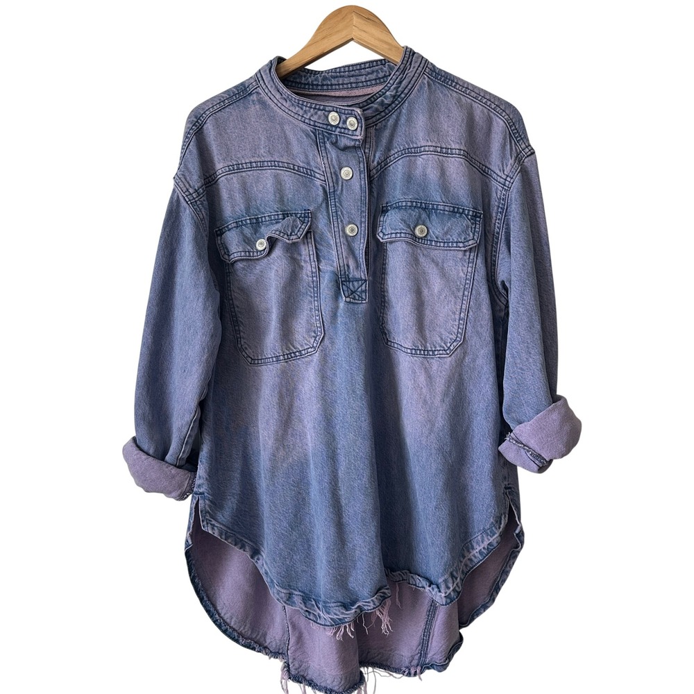 We The Free People Purple Washed Denim Lyocell Tunic Top XS OB1603809 High Low
